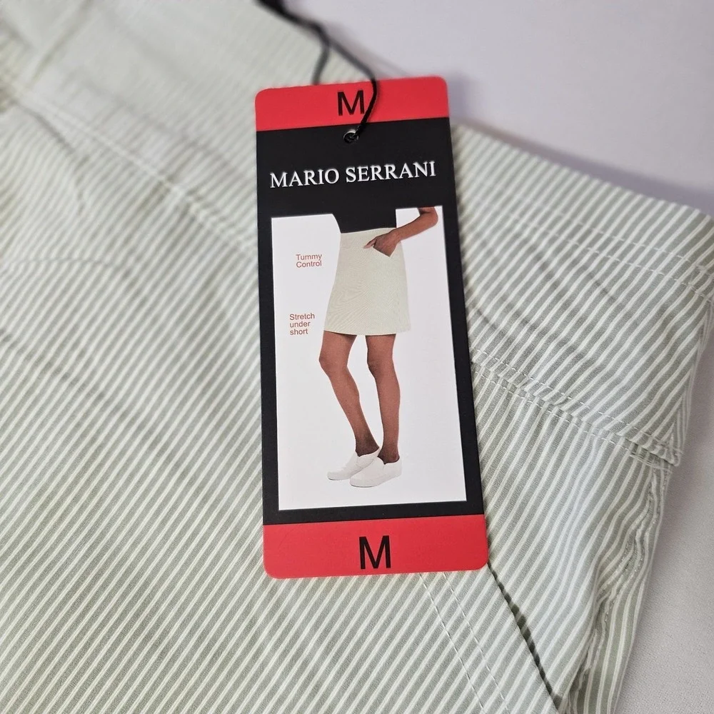 NWT Mario Serrani Ladies Medium‎ Tummy Control Skort Front Pockets Green Striped